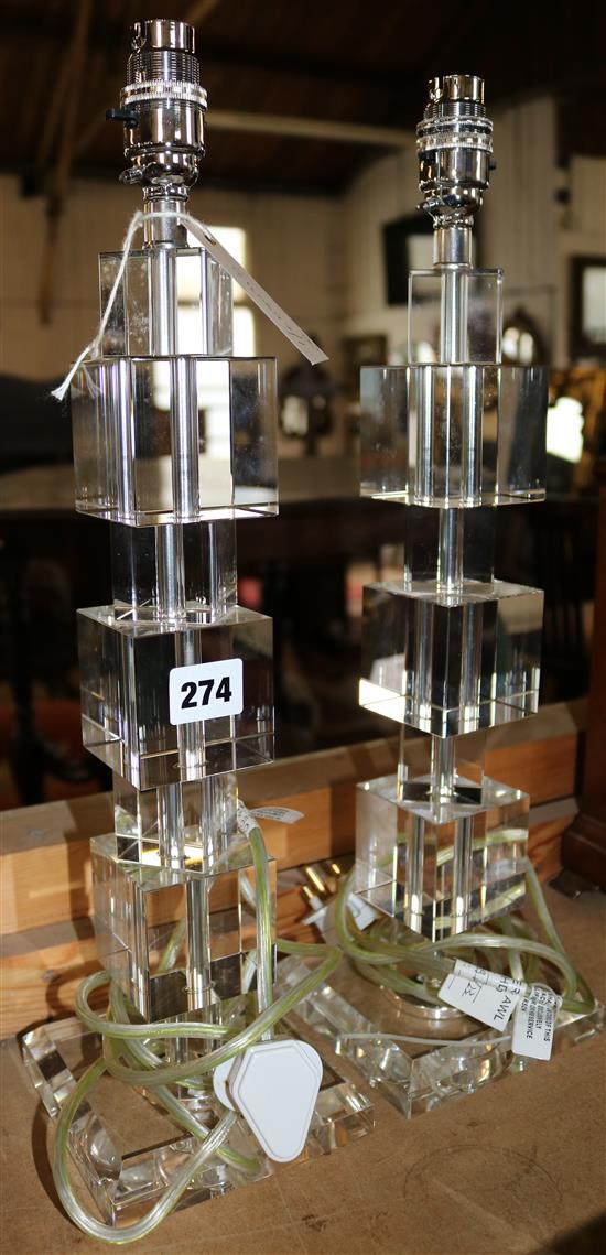 Pair Deco design perspex table lamps